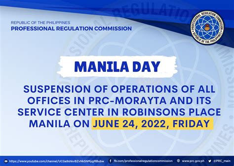 PRC suspends all Manila office operations on June 24 .